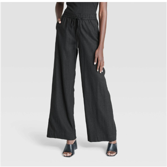 a new day Pants - Women's High-Rise Wide Leg Linen Pull-On Pants - A New Day size MEDIUM